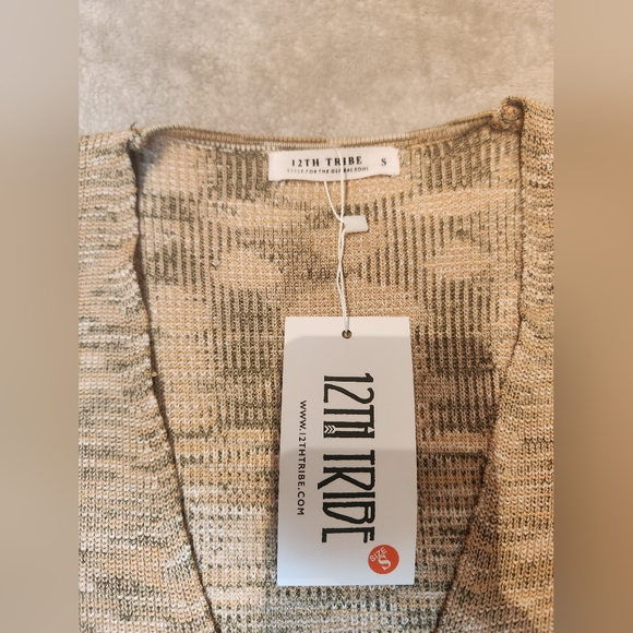 12th Tribe Uproar Beige Long Sleeve Knit Midi Cut Out Dress - Picture 6 of 10